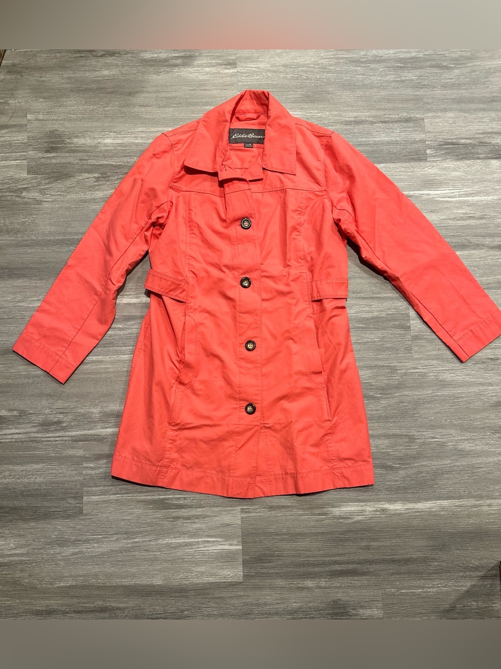 Eddie Bauer Coral Pink Women's Trench Rain Coat Petite Large
